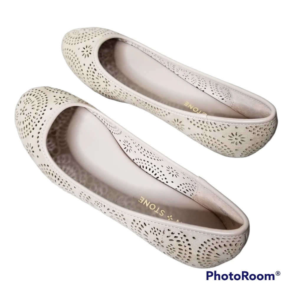 Sun+Stone Sophia ballet flats blush beige slip on cutouts sz 8.5m nib